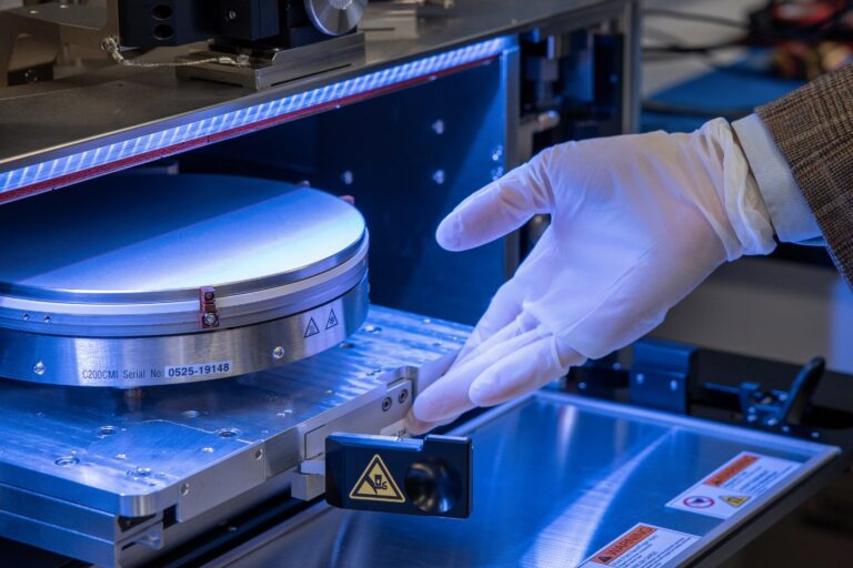 A 3D computer chip with dense vertical wiring layers, developed by Stanford and SkyWater researchers for AI acceleration.