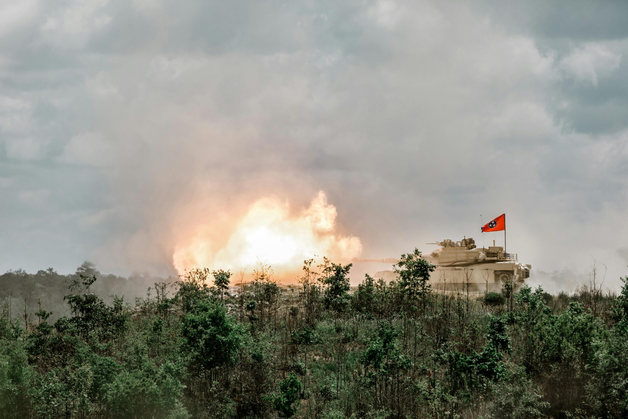 A U.S. Army Stryker combat vehicle fires its mounted 30mm cannon during a live-fire training exercise at Yakima Training Center.