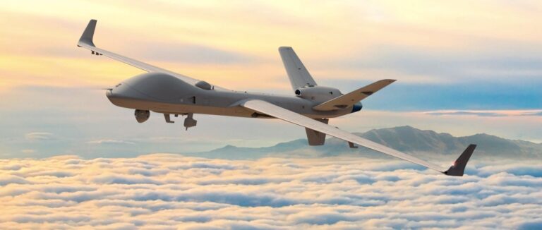 GA-ASI MQ-9B SkyGuardian unmanned aircraft armed with long-range standoff weapons