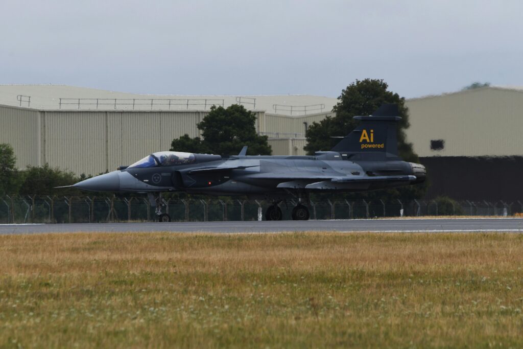 Pentagon building with American flag and AI technology visualization