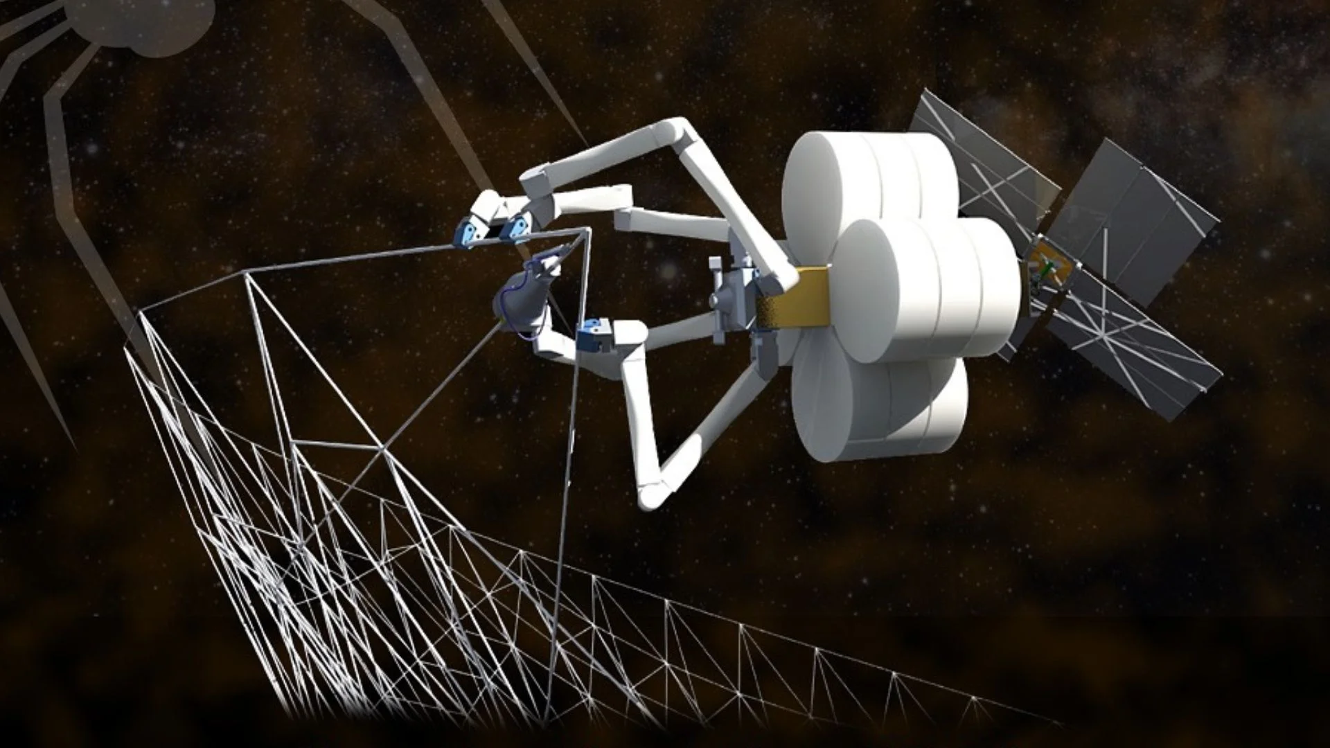 Space spider tech weaves giant structures in orbit.