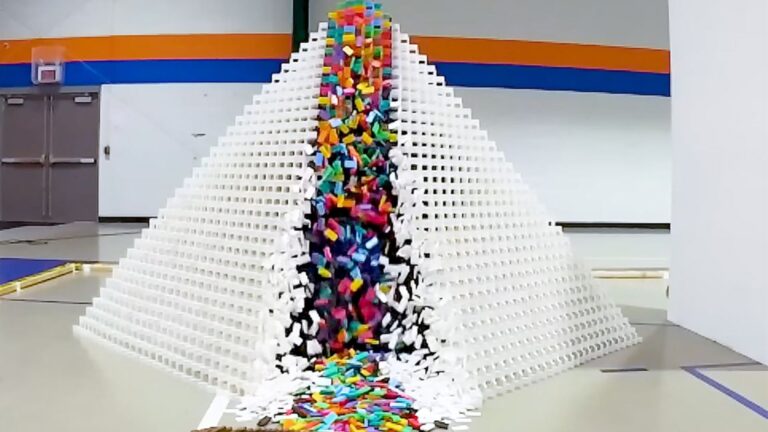 Team Sets World Record With 29,193-Domino Pyramid Toppled in One Chain Reaction