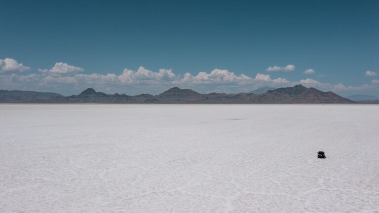 JCB Hydromax hydrogen-powered streamliner racing across the Bonneville Salt Flats.